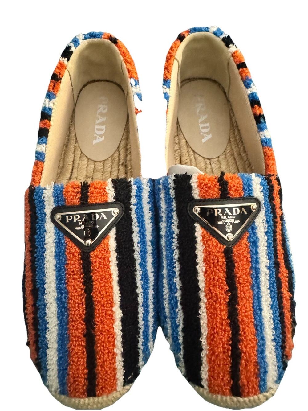 Prada Spugna Baiadera Espadrilles Multicolor Stripe Arancio 1S840M Size 38 NIB